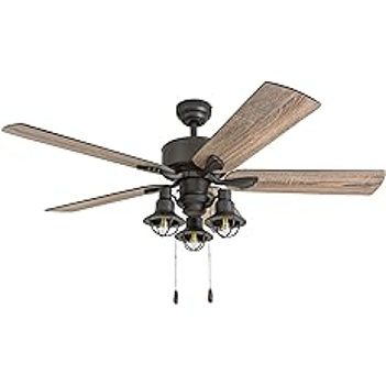 Prominence Home Sivan, 52 Inch Farmhouse LED Ceiling Fan with Light, Pull Chain, Three Mounting Options, 5 Dual Finish Blades