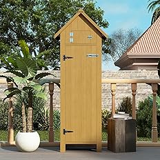 Patiowell Outdoor Storage Cabinet, Wood Garden Shed with Waterproof Roof and Lockable Doors, Outside Vertical Tall Tool Shed 