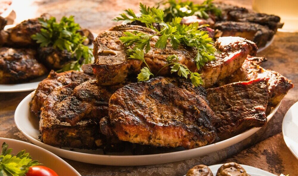 various grilled meats on display